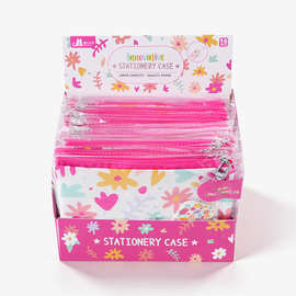 撞色涂鸦花朵方形笔袋棉麻质感学生儿童文具袋便携收纳包两用批发