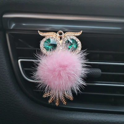 Diamond-encrusted owl car perfume car Car Perfume Aromatherapy - pink-fur-ball-owl