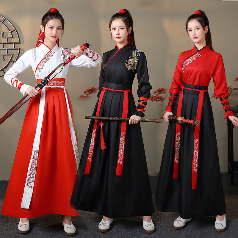 Martial Arts Hanfu Women's Chinese Style Waist Dress Male Student Class Clothes Couple's Ancient Clothes Daily Spring, Summer, Autumn and Winter
