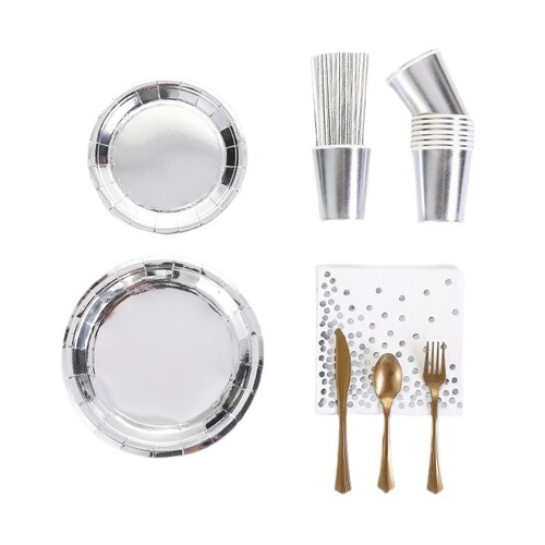Source manufacturer disposable paper plates golden birthday cake party golden paper plates and cups 10 pieces per pack