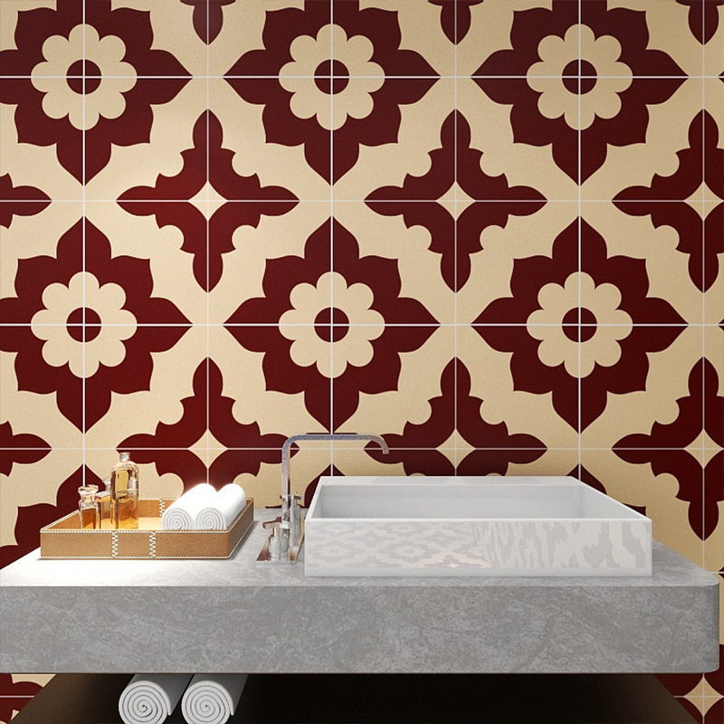 200x 200 Red Poverty Wind Retro Homestay Small Tile Kitchen Floor Tile Toilet Tile Balcony Flower Pieces