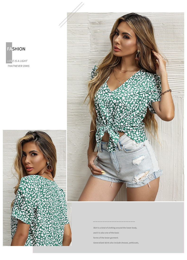 Camiseta de gasa de manga corta con estampado floral NSDMB102888