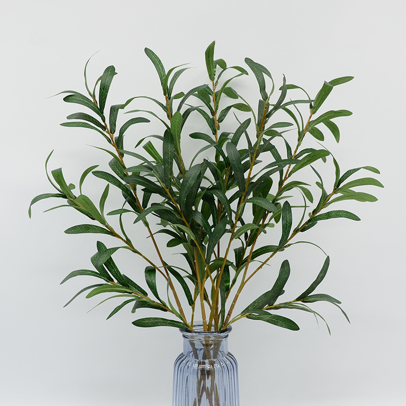 Simulated 3-Branch Olive Leaf Single Stem, Highly Realistic with Fruit, for Home Decoration, Green Plant for Coffee Table and Dining Table Display