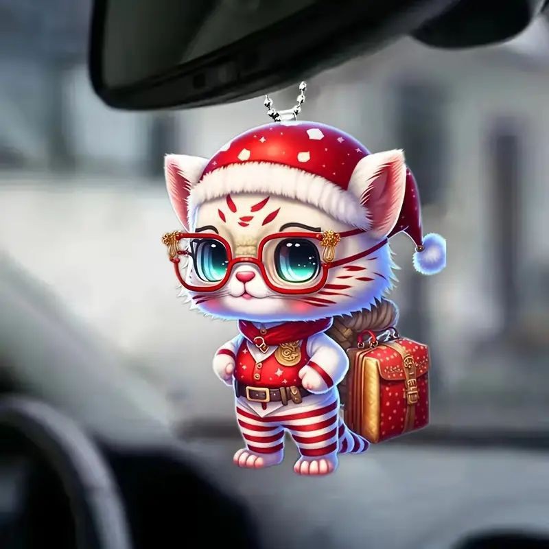 Creativo nuevo tipo de Navidad nuevo tipo lindo pequeño tigre colgante acrílico plano transfronterizo colgante espejo retrovisor image 4