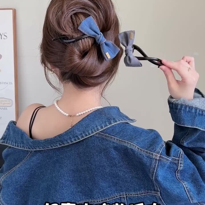 韩系高级感牛仔蓝蝴蝶结发夹女高级感扭扭夹发卡大号后脑勺鸭嘴夹|undefined