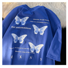 2025夏装新款平价短袖t恤女百搭学生休闲蝴蝶印花宽松圆领简约上