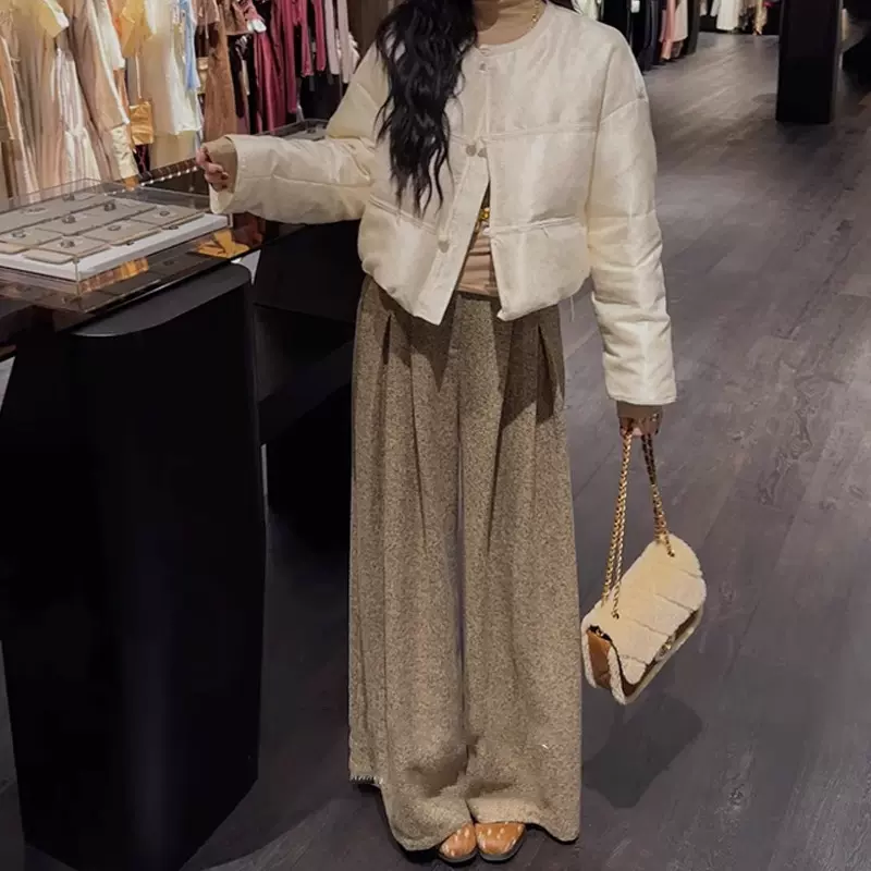 现货【寻野】秋冬百搭垂垂花呢裤复古直筒秋冬休闲长裤拖地