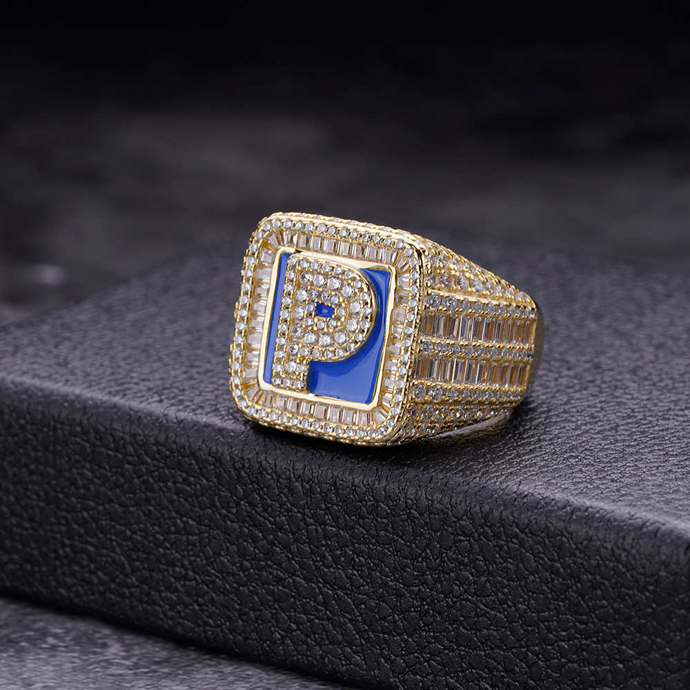 square trend ring hip-hop style with zircon