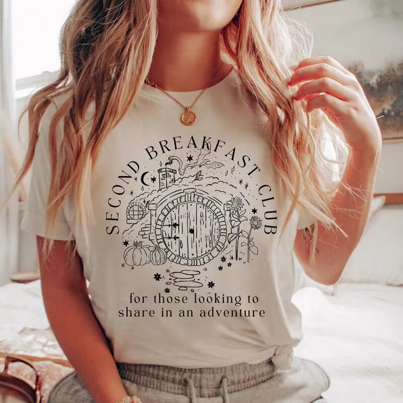 【European Size Cotton T-Shirt】Second Breakfast Club Shirt Lorr Chael T-Shirt Literary Bookworm T-Shirt Retro Aesthetic 【European Size Cotton T-Shirt】Second Breakfast Club Shirt Lorr Chael T-Shirt Literary Bookworm T-Shirt Retro Aesthetic