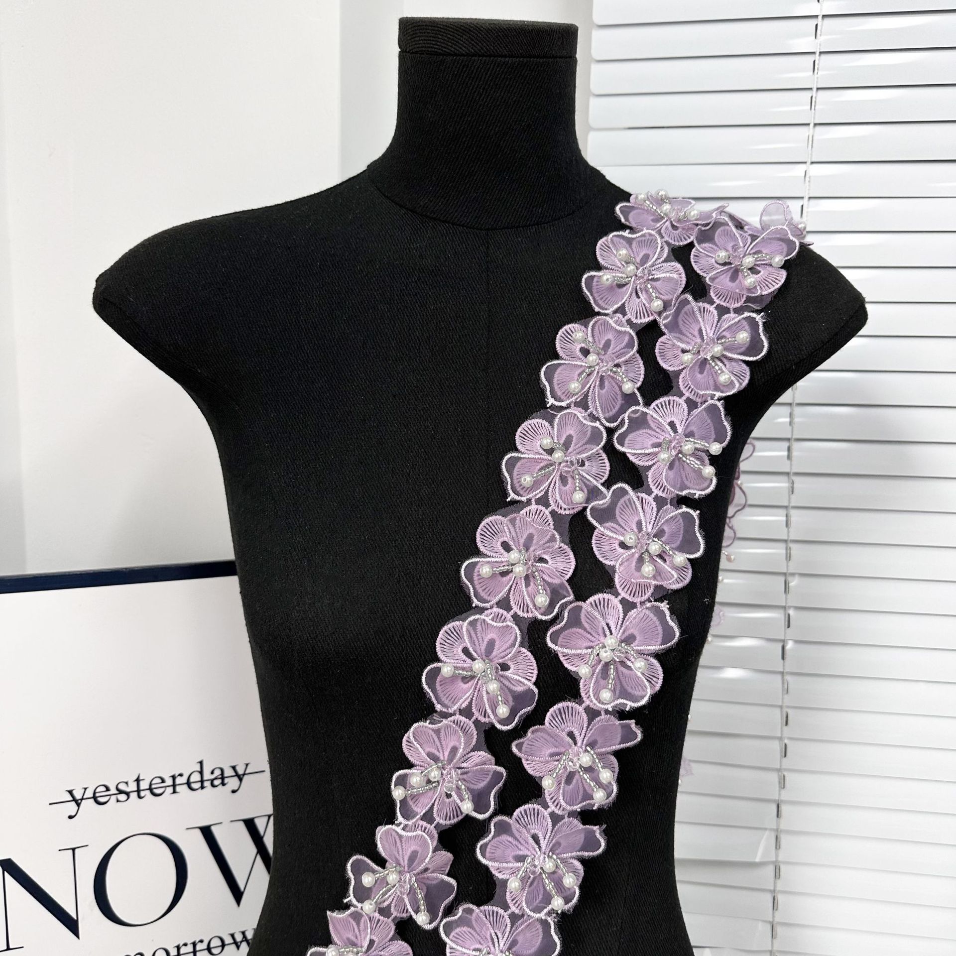 Accesorios de Ropa DIY de Doble Capa en Color Sólido, Encaje Lolita, Decoración Hecha a Mano con Cuentas de Cristal y Flores para Muñecas