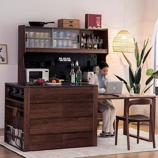North American Black Walnut Solid Wood Integrated Telescopic Island Table Table Nordic Modern Simple Living Room Log Island Table Storage Cabinet