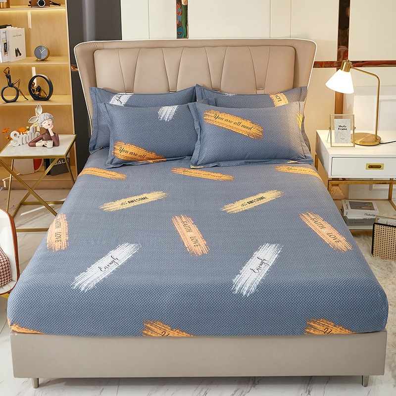 Autumn and Winter Brushed Thickened Single Fitted Sheet Polyester-Cotton All-Inclusive Mattress Cover Protective Cover Fitted Sheet Bedding Nantong Home Textiles