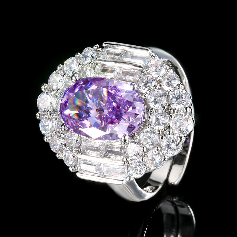 Otoño e invierno nuevo estilo Zhuangsheng conjunto de joyas con alto contenido de carbono diamante hielo flor de cobre cortado con incrustaciones de diamantes rosas profundas piedra principal 8*12