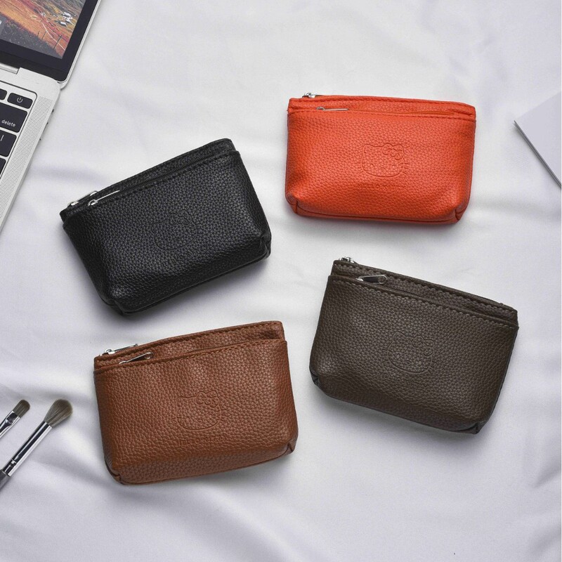 Tiktok Popular Cartoon Handmade Cat-Shaped Lychee-Patterned Leather Coin Purse Cute Portable Earphone Card Holder Wholesale from Manufacturer