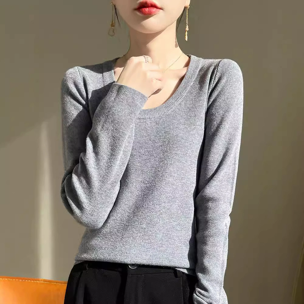 Анди бархат U-образный воротник нижняя рубашка с длинными рукавами футболка 2024 осень-зима новый тонкий тонкий трикотажный топ