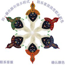 西藏藏红手工刺绣面具家居挂饰民族风双面黒色藏戏面具小号开口