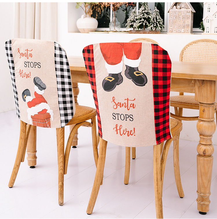 Cross-border New Christmas Decoration Stop Here Plaid Chair Cover Christmas Table Holiday Atmosphere Decoration display picture 8