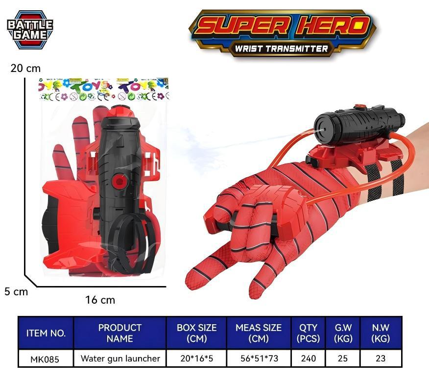 Lanzamiento transfronterizo pistola de agua eléctrica Spider Hero negro sentido de la tecnología de los niños guantes de pistola de agua tipo pulsera al por mayor