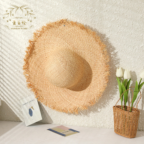 2024 New Rhubarb Straw Hat Summer Versatile Sunshade Hat for Women Beach Hat Foldable Travel Vacation Hat