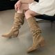 Song Xixi 2024 New European and American Spice Girls Boots Oversized Barrel Heap Boots Thick Heel Pointed High Heel Slim Knight Boots