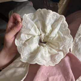 Pinecone复古公主风法式奶白米杏双层立体蓬松发圈温柔高颅顶