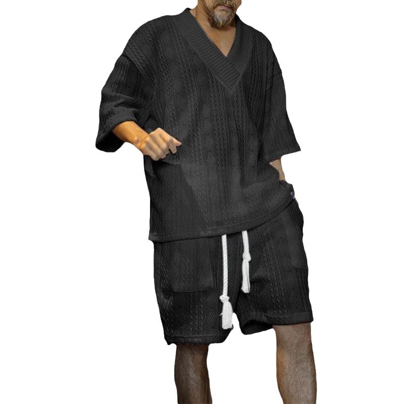 Suéter casual traje de verano de los hombres camiseta suelta de manga corta pantalones cortos traje de lana de los hombres 2023 Verano nuevo