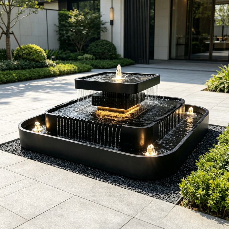 Custom stainless steel landscape pool, finished fountain water feature for courtyard, outdoor waterfall circulation water system landscape pool
