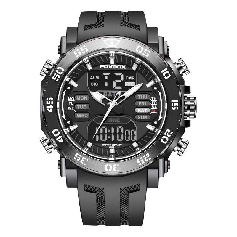 FB0021 cinta de los hombres de cuarzo electrónico de doble pantalla reloj luminoso multifuncional impermeable reloj despertador