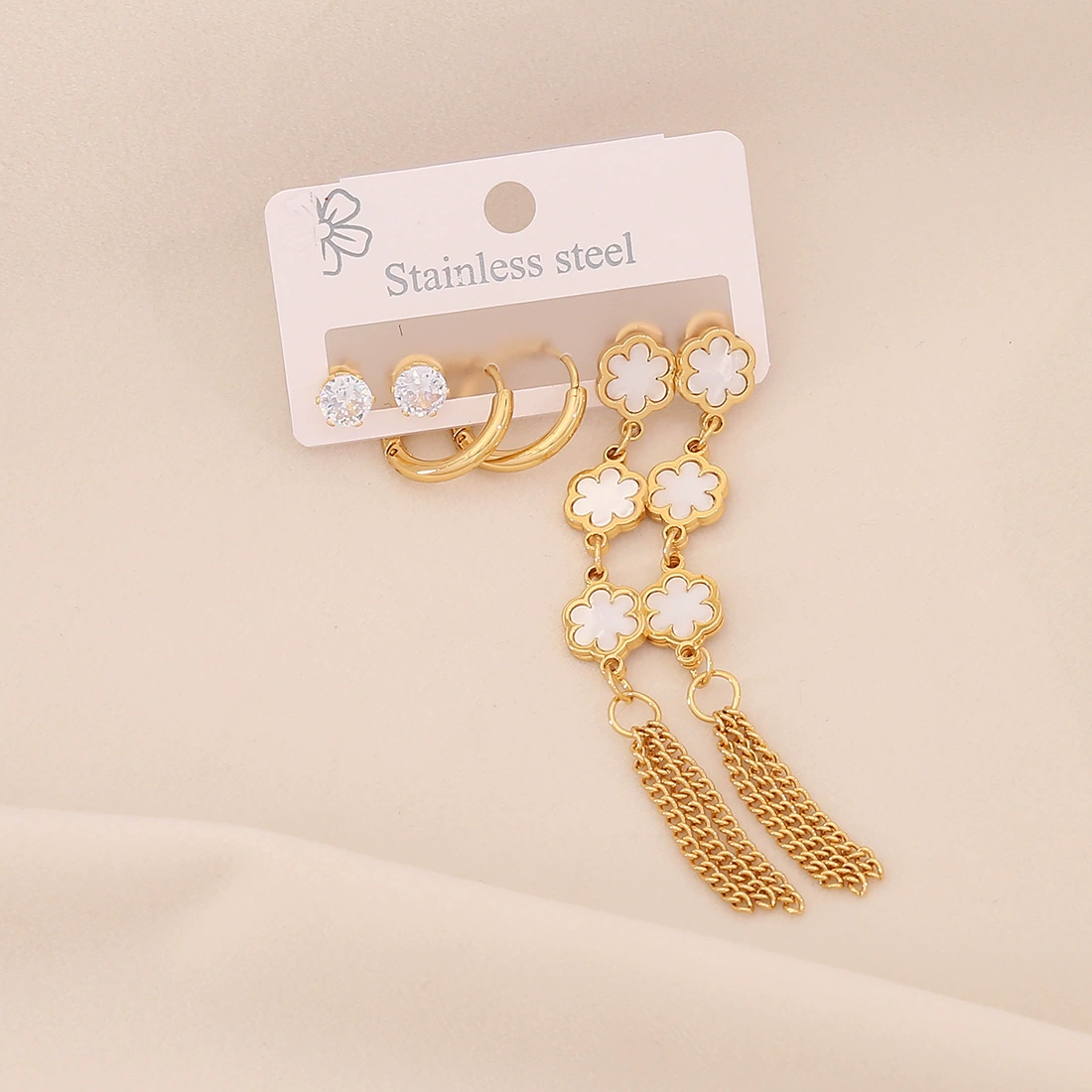 Long earrings stainless steel, set, accessory