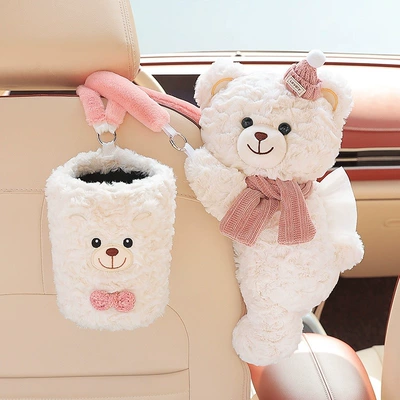 Car tissue box/set, tissue box, cute cartoon - iqbear-white-trash-can-upgraded-spacesmooth-paper-dispensing