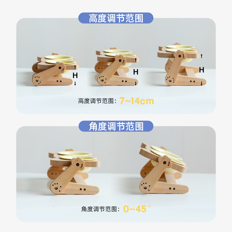 Cadena de gato de madera de haya, tazón de cerámica para gatos, tazón de comida para gatos, tazón de agua para proteger la columna cervical, tazón de comida para gatos y perros, tazón para mascotas
