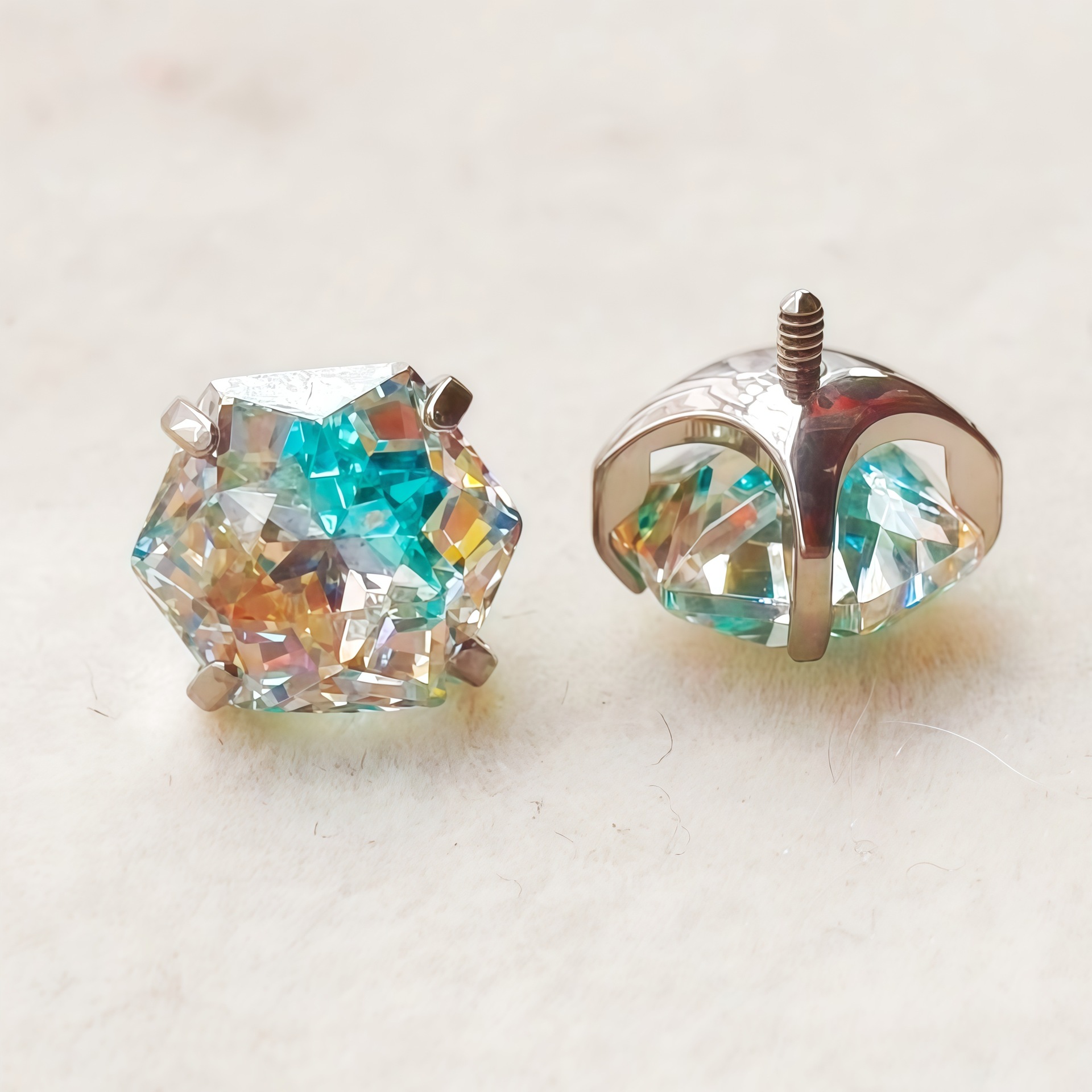 Titanium Alloy Gradient Color Plated Round-Bottomed Super Shiny Queen-Cut Hexagram-Cut Zirconia Stud Earrings for Cartilage detail image 11