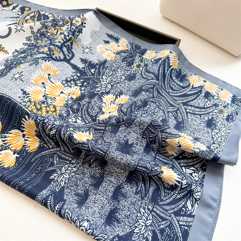 Printed Large Square Scarf Sunflower Silk Scarf For Women_voghion.com