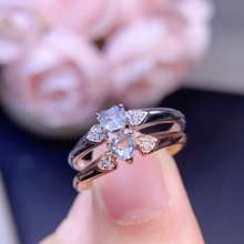 天然海蓝宝戒指晶体干净！主石4mm值圈活口 不挑指围s925银镶嵌