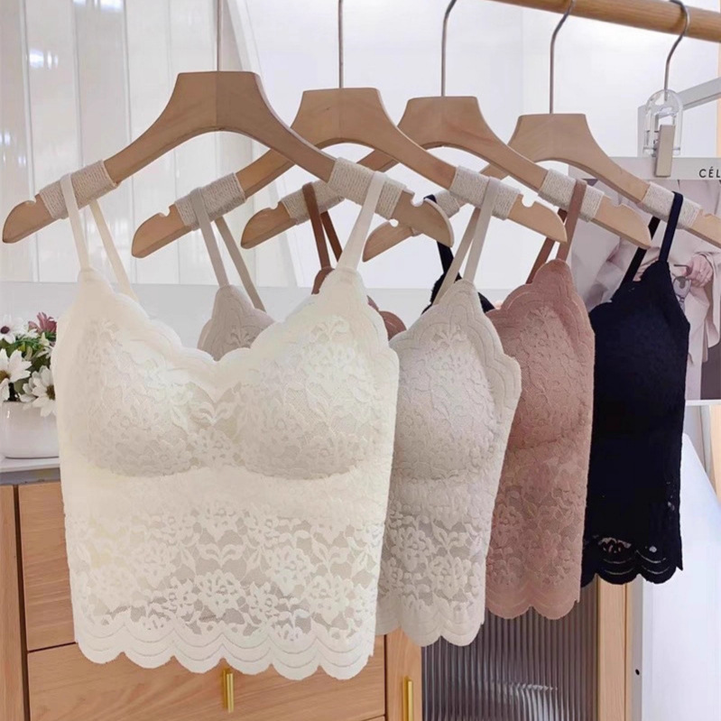 8763 # New Style Pure Lust Style Lace Backless Lingerie with Built-In Bra Pads, Seamless Slim-Fit Camisole