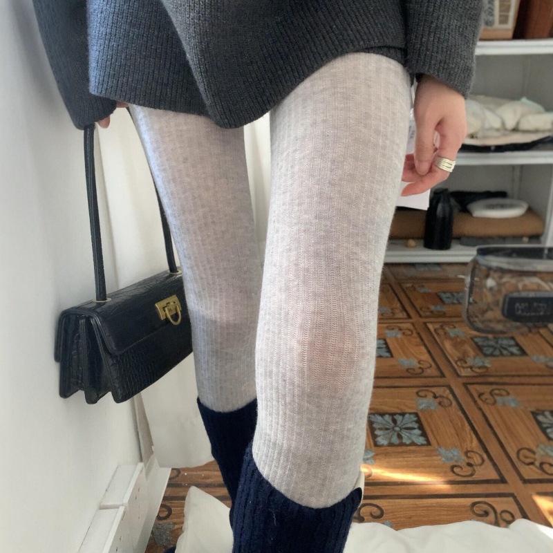 Miu Wide-Striped Semi-Sheer Pantyhose Thin Semi-Transparent Fashionable Slimming Leggings with Heels