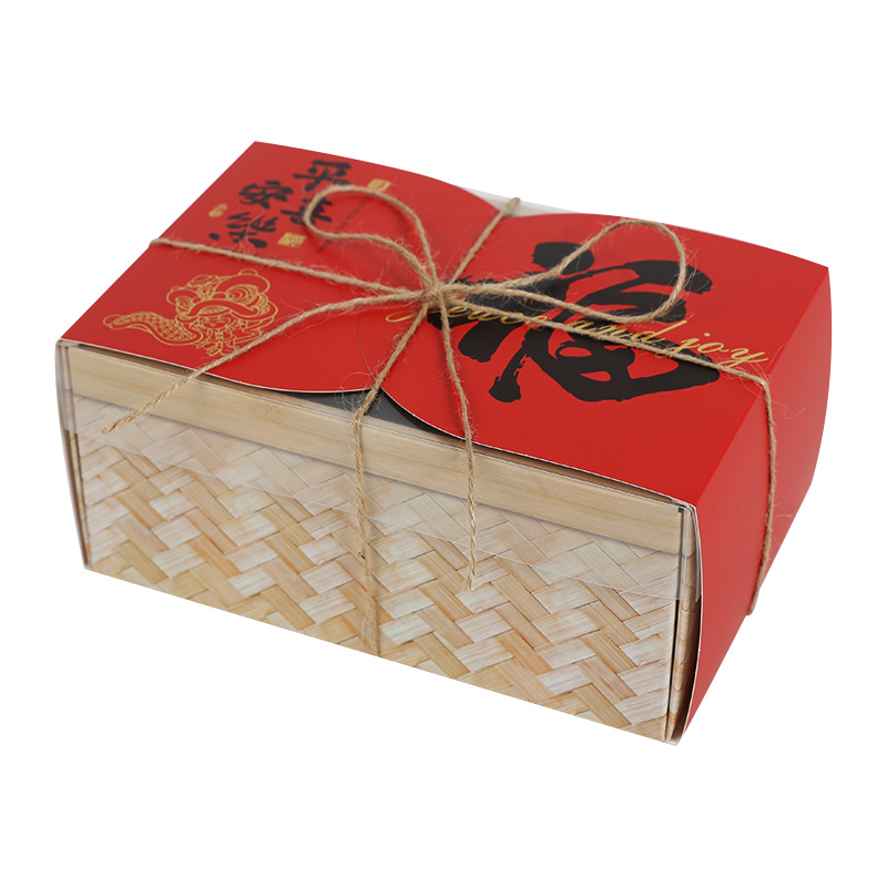 Caja de regalo de Año Nuevo, caja de regalo de bambú, caja de regalo de Año Nuevo, caja de regalo de panadería, caja vacía de nueces, bocadillos, galletas, dulces