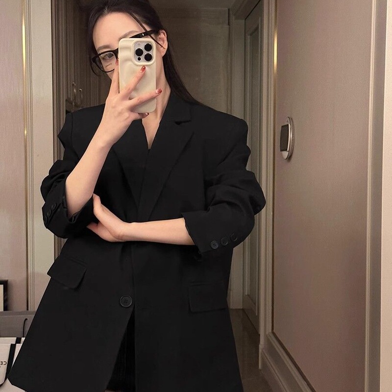黑色西装外套女春秋2025新款韩系气质小个子休闲高级感炸街小西服|undefined