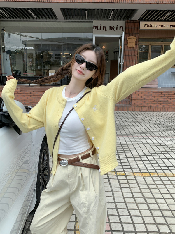 实拍 秋季韩版宽松刺绣圆领纽扣减龄针织开衫休闲百搭毛衣外套女|undefined