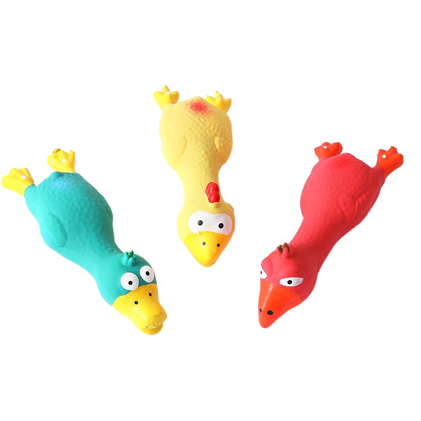 Fabricante de juguetes chirriantes de pollo de látex para perros, venta directa, juguete para mascotas resistente a las mordidas, juguete para limpiar los dientes con sonido de pollo gritón, venta al por mayor.