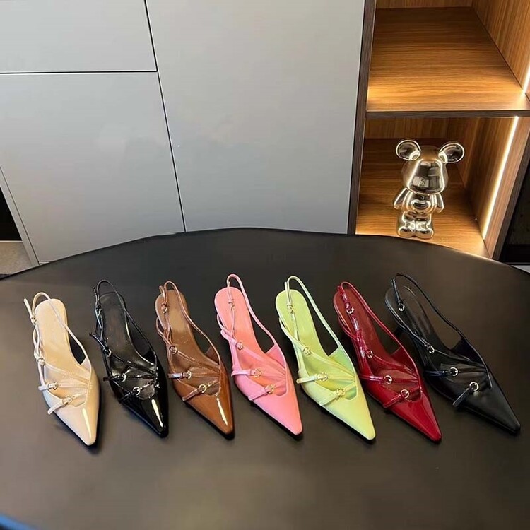 2024 Summer New Elegant Mature Pointed Solid Color Fashion All-match Women's Shoes Fine Heel Buckle High Heel Sandals