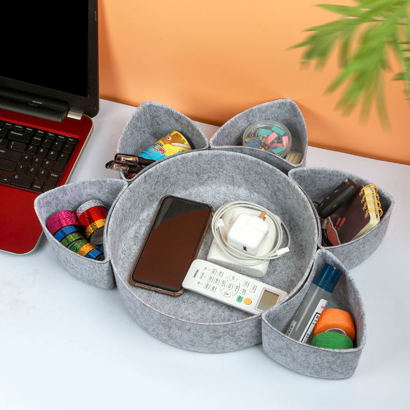 毛毡收纳盒圆形6件套桌面整理盒多功能零食五金工具小零件螺丝盒
