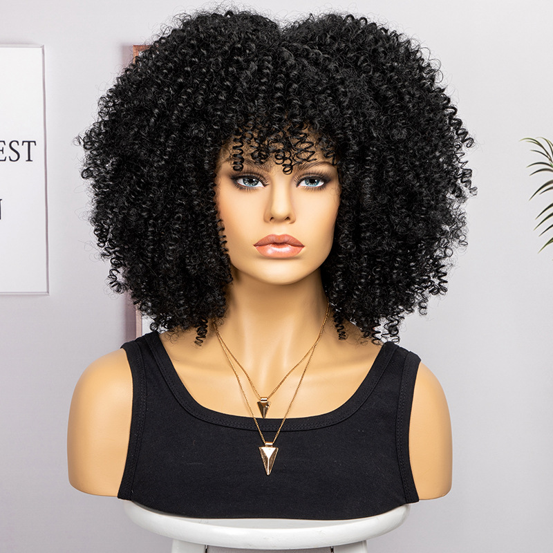Peluca de Amazon Peluca de mujer nueva explosión de moda transfronteriza Africana pequeña y rizada corta rizada multicolor peluca cubierta de la cabeza