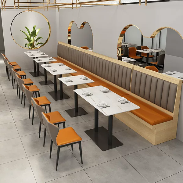 Panel-Style Wall-Mounted Sofa Bench, Semi-Circular U-Shaped Booth Seating, Milk Tea Shop and Café Table and Chair Set, Slate Dining Table