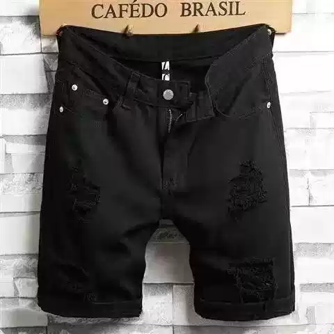 Washed Distressed Denim Shorts for Men Summer Lightweight Mid-Length Retro Streetwear Loose Straight-Leg 5-Inch Casual Shorts
