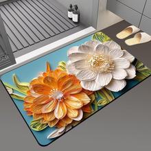3D花卉浴室地垫家用硅藻泥防滑脚垫简约浴室地毯卫生间门口垫子