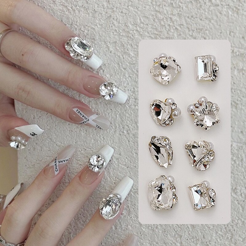 New Manicure Pile Diamond Finished Product Crooked Heart Rectangular Heart Fat Square Ax Diamond Super Flash Accessible Luxury Versatile Pearl Crystal Diamond