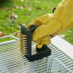 戶外野營燒烤工具清潔刷野餐野炊BBQ烤爐三合一直角銅絲刷三角刷