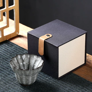冰裂纹开片单杯 冰花杯铁胎花口茶碗盏铁茶杯黑冰主人杯抖音爆品