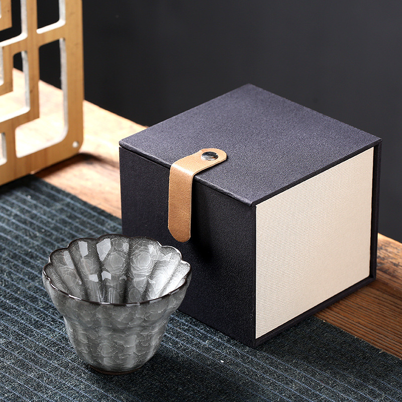 冰裂纹开片单杯 冰花杯铁胎花口茶碗盏铁茶杯黑冰主人杯抖音爆品